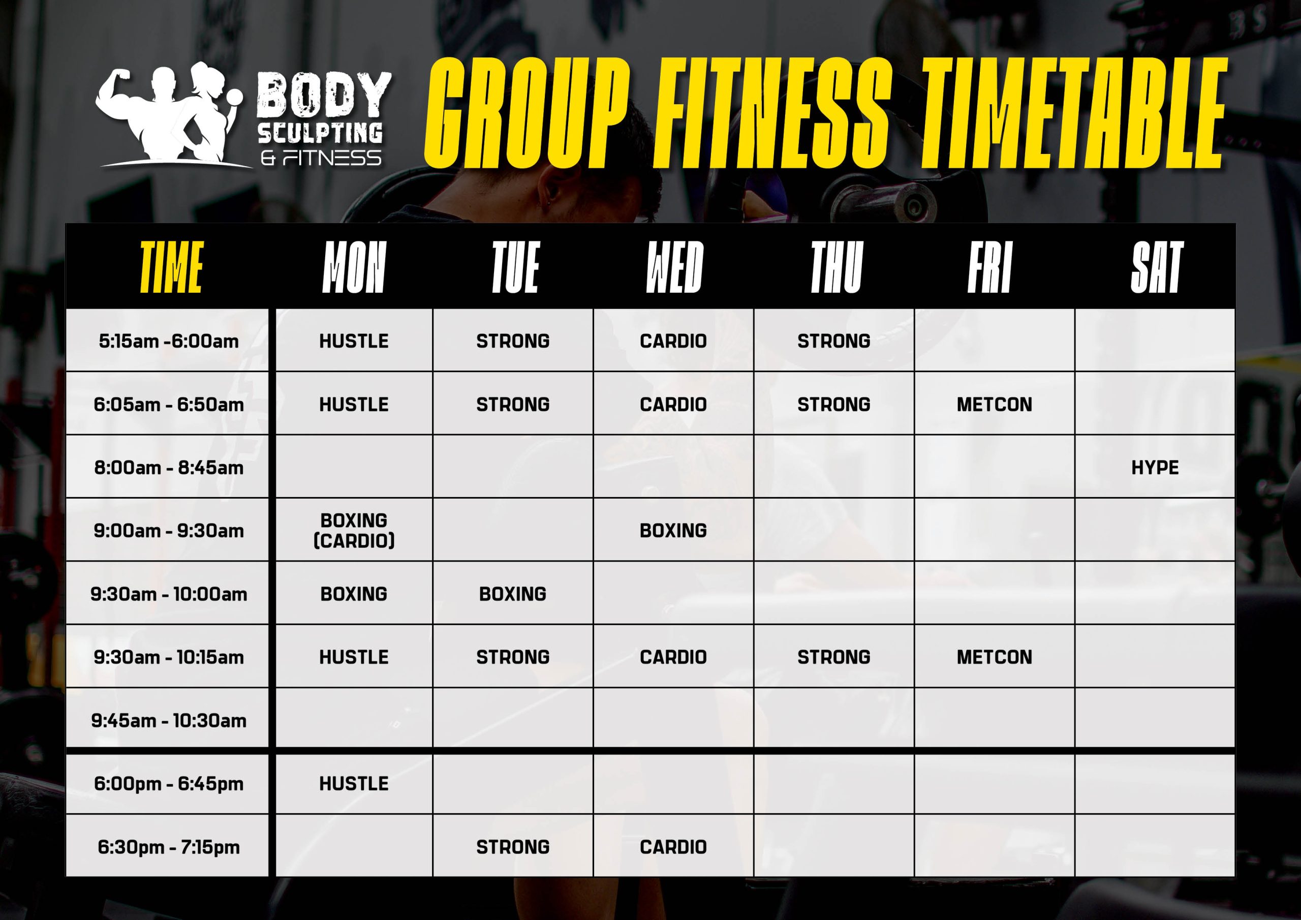 Group Fitness Timetable August