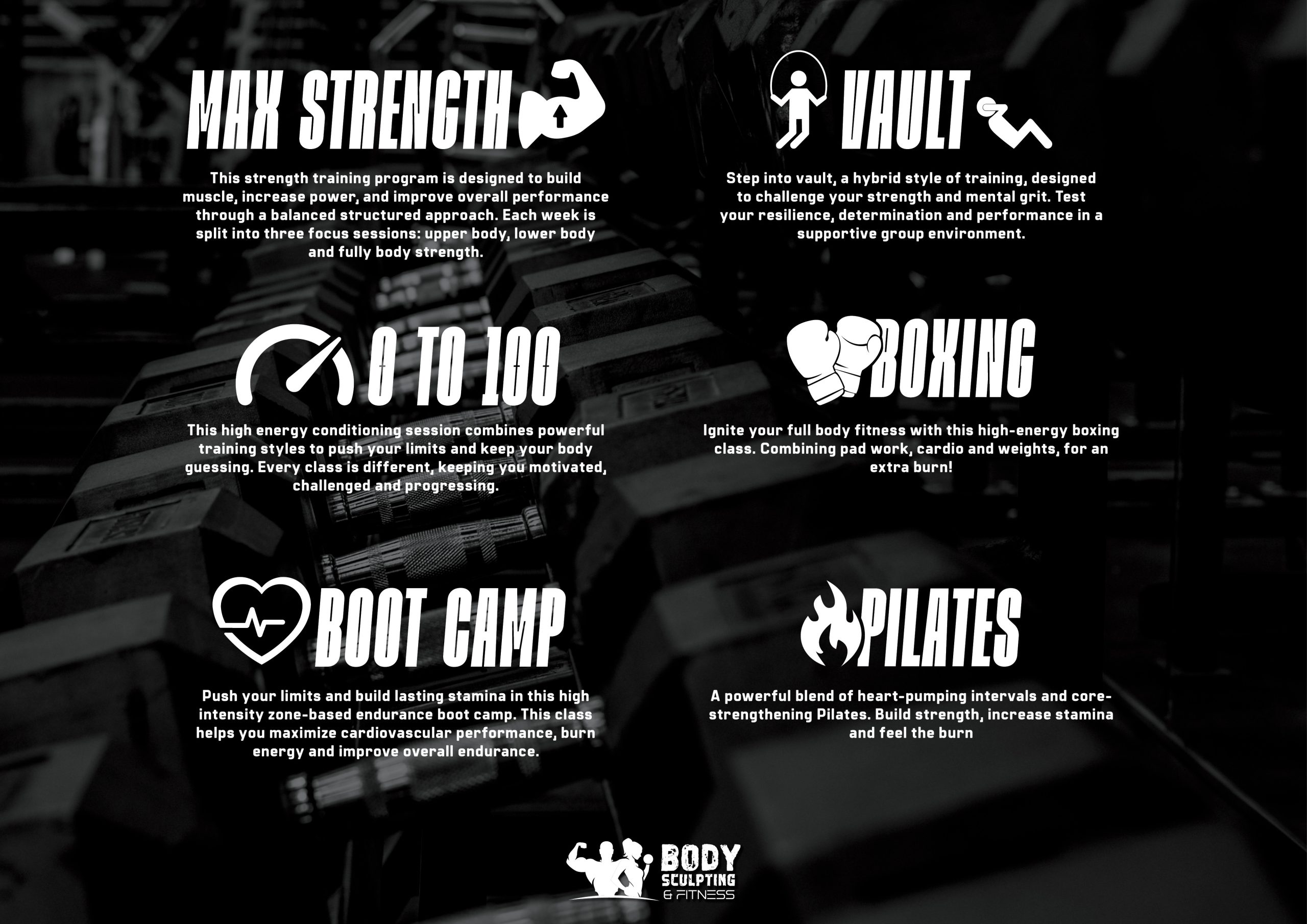 BSF - Timetable - 2025 September Back Group Fitness and Boxing Description for May