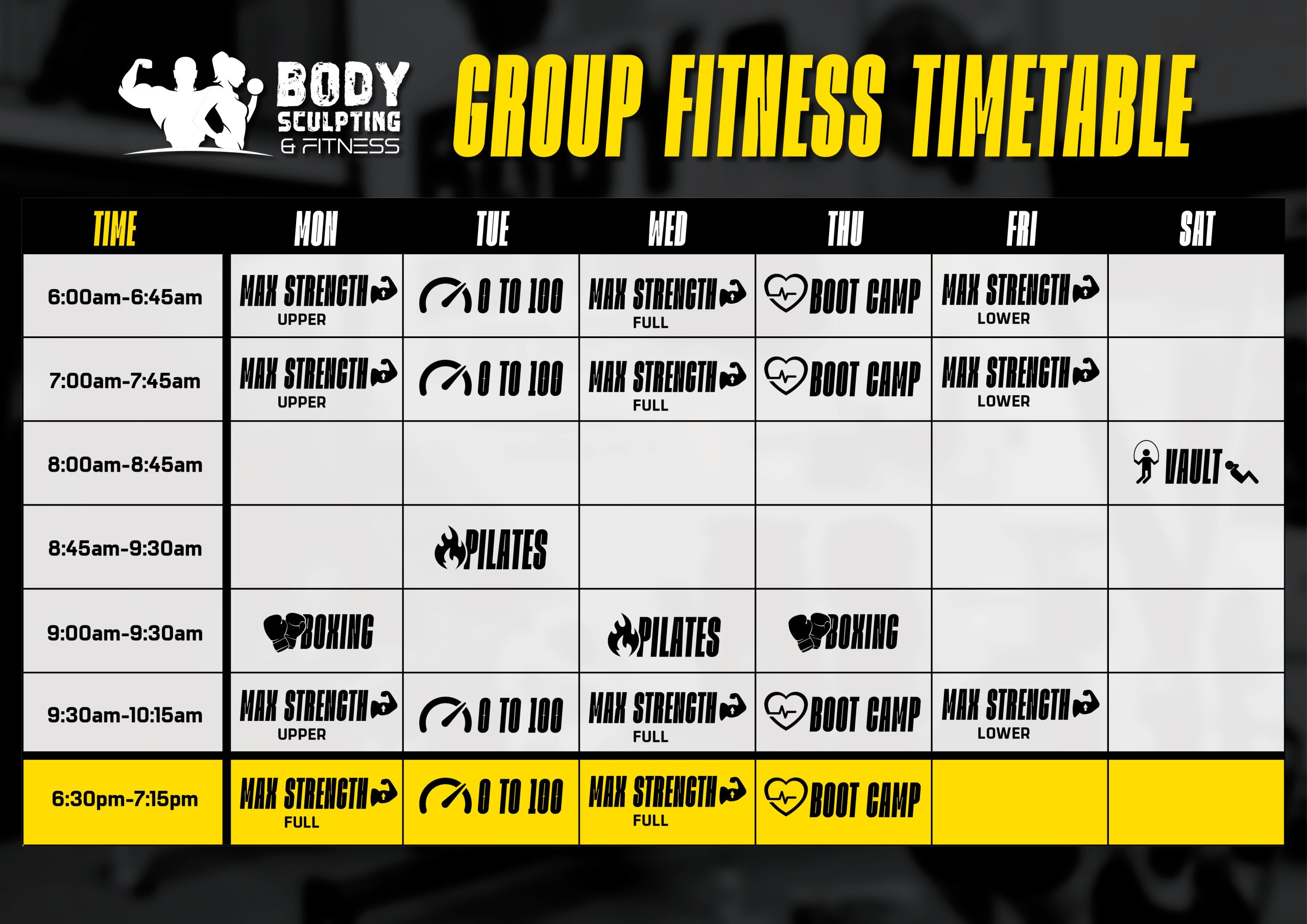 BSF - Timetable - 2025 September Front Group Fitness Timetable August
